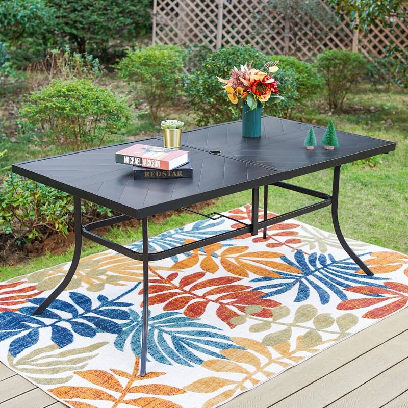 Patio Dining Set 7 Piece Metal Rectangle Patio Table with 2.6" Umbrella